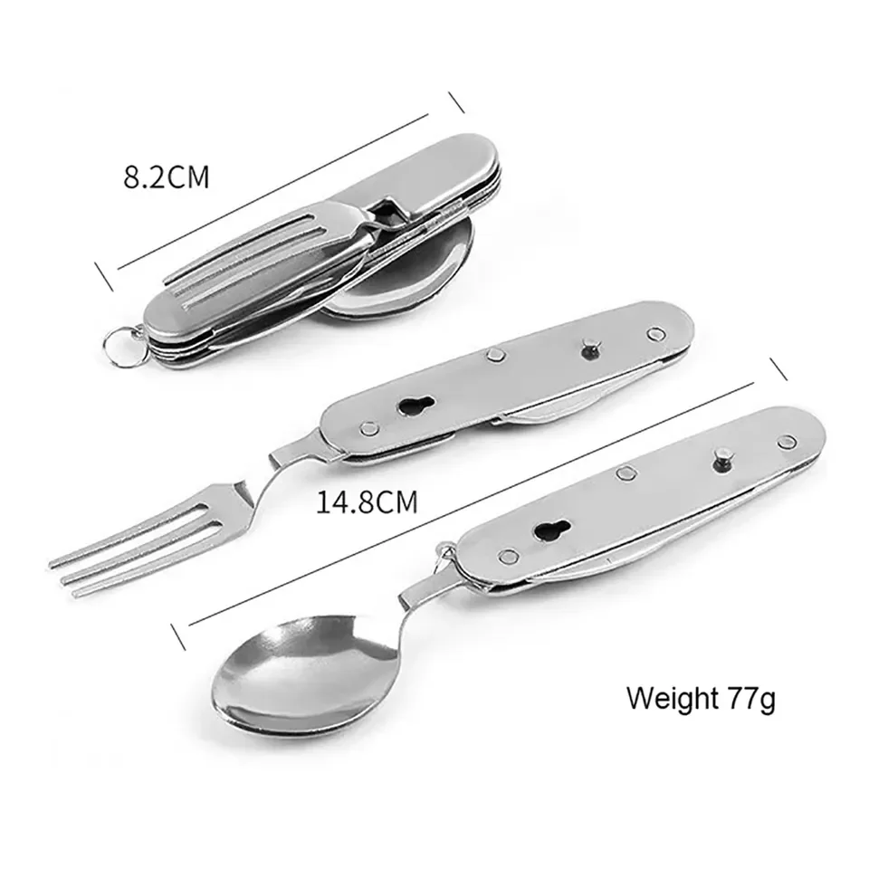Outdoor Picnic Tool Knife Spoon Opener Stainless Steel Cutlery Set Multi Function Folding Travel Camping Cutlery