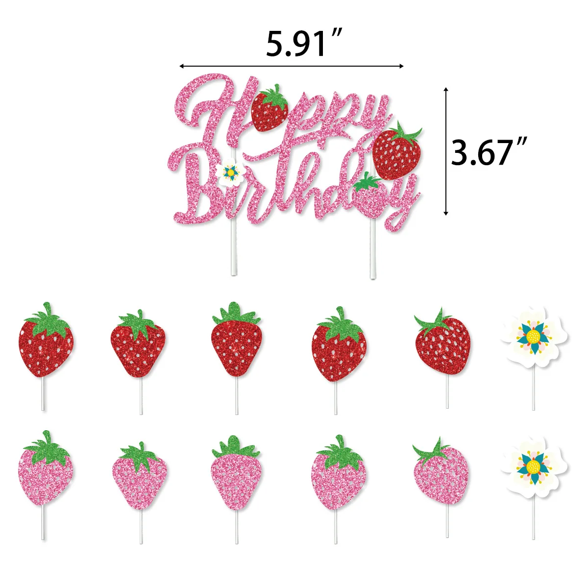 New fruit strawberry theme birthday party decoration strawberry flag cake card party balloon set