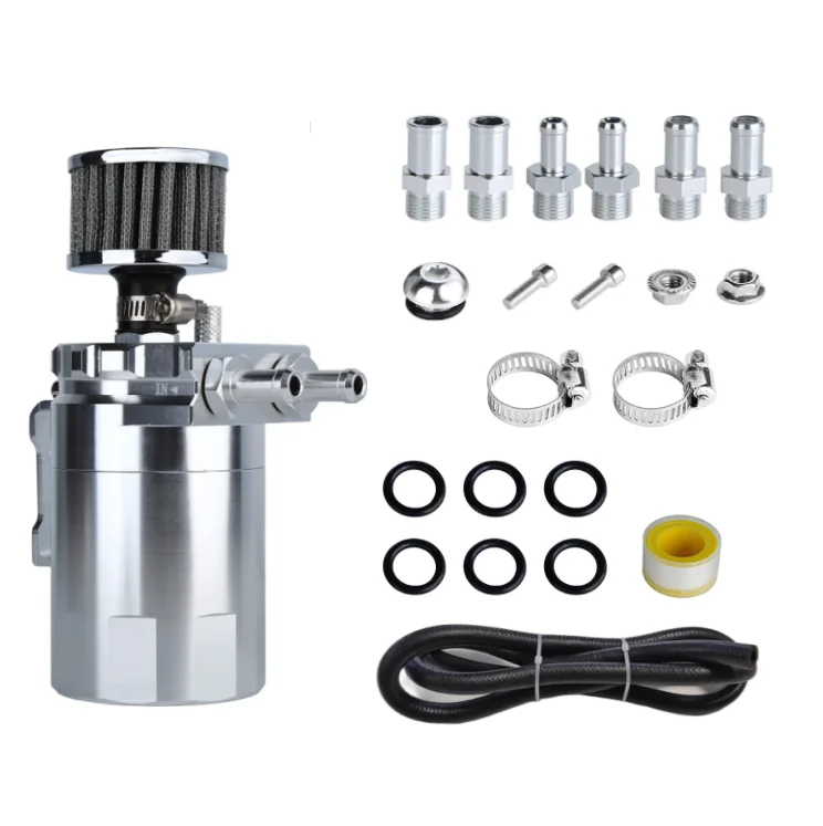 Black YEQSHNG Oil Catch Can Tank Polished Baffle Type Breathing Filter Kit 300ml Universal with 3/8 NBR Fuel Line Aluminum 