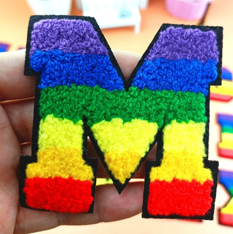 Good quality letter iron on patches custom embroidery designer patches iron on pink letters for hats