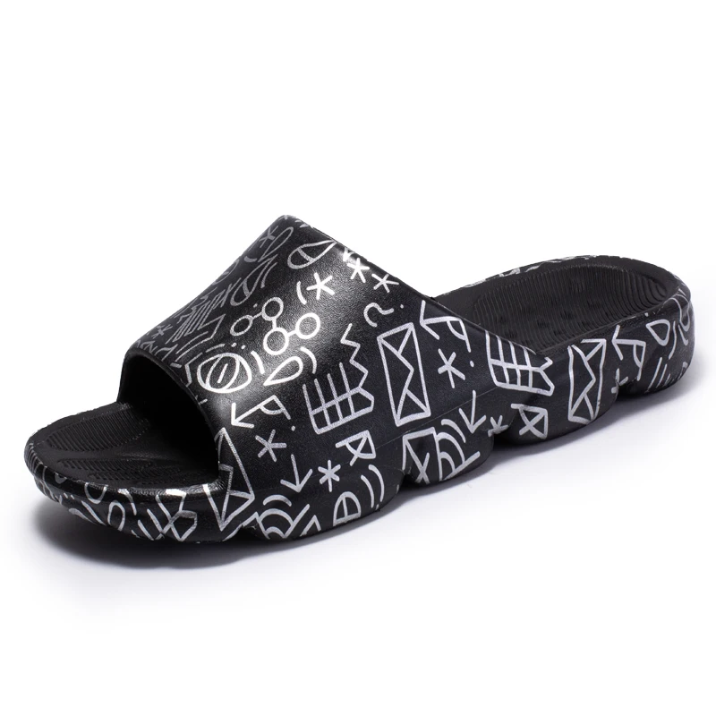 Graffiti Couple Style Slides Men Factory Wholesale Good Quality Unisex Custom Logo Slippers Black White Eva Slide Sandals - Buy Eva Slide Sandals,Online Shopping High Quality Pu Slide Sandals Custom Designed