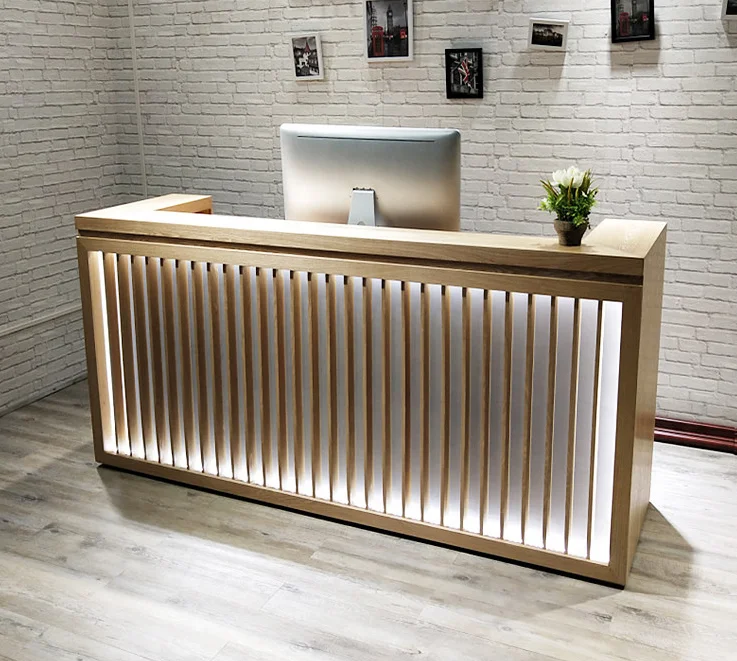 wooden salon reception desk