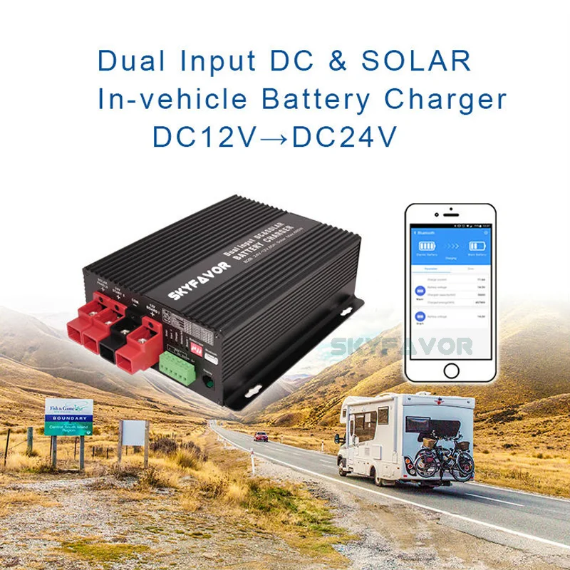 Automatic 12v dc to dc 24v 25A battery charger and MPPT 24V 30A solar battery charger for RV Camper Van Vehicle Marine Yacht