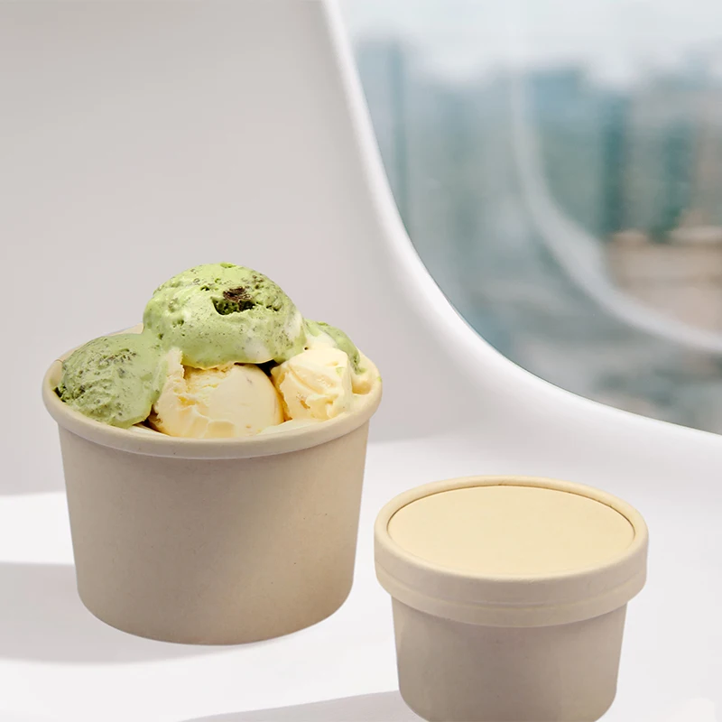 Quick Assembly Leak-Proof Design No Hole Ice Cream Cup Bio Lid with Custom Logo Printing details