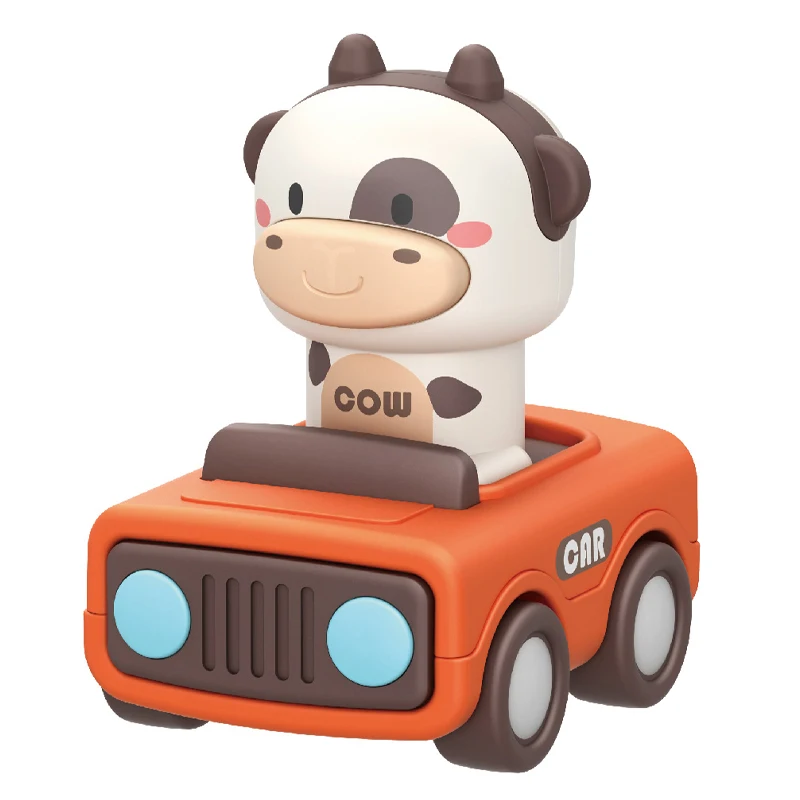 Hot selling plastic cute cow push press and go animal car toy for baby
