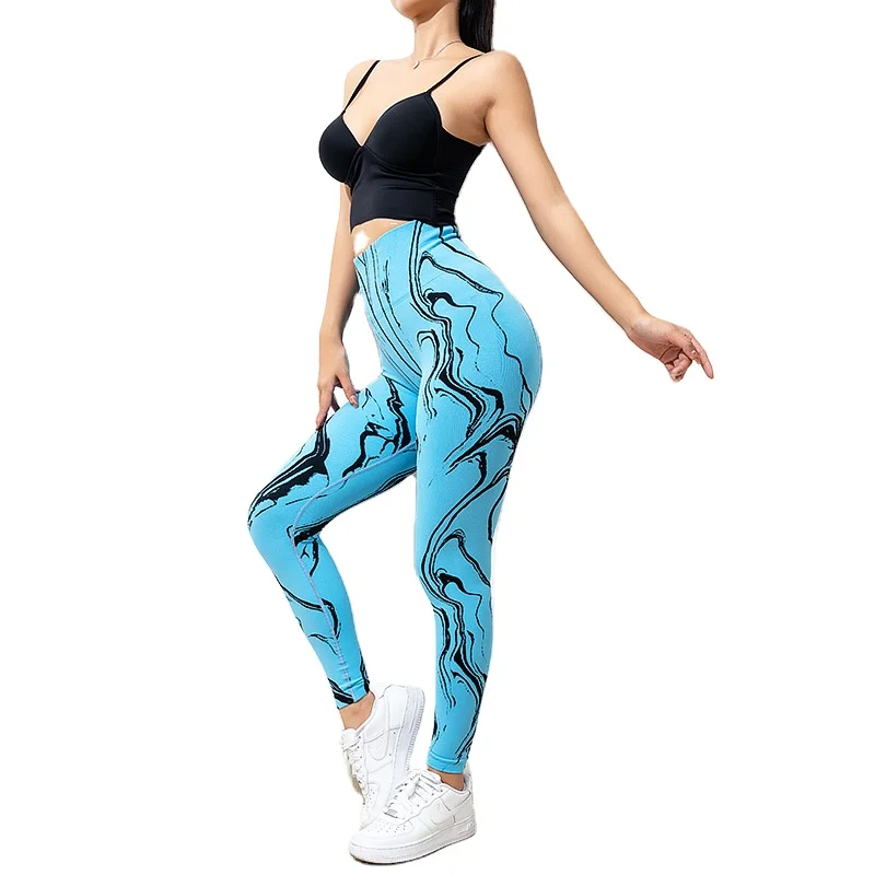 Girls (large) Sportswear Suitable For All Seasons Seamless Leggings Tie-dye  Black And Blue Suitable For Yoga Pilates Running Outdoor Activities