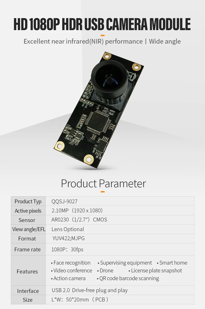DGZX Customize Ar0230 Sensor 2MP HD 1080P USB Camera Module with 96dB WDR Microscope Camera插图 DGZX Customize Ar0230 Sensor 2MP HD 1080P USB Camera Module with 96dB WDR Microscope Camera插图