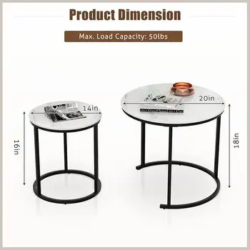 Black Round New Design Unique Side Wire Tea Nest Long Iron Nesting Stone Sofa Side Nesting Coffee Table