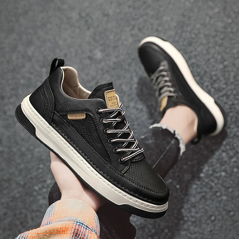 Sneaker Manufacturer leather sport shoes Custom Flat Sneakers Black Casual Shoes Men