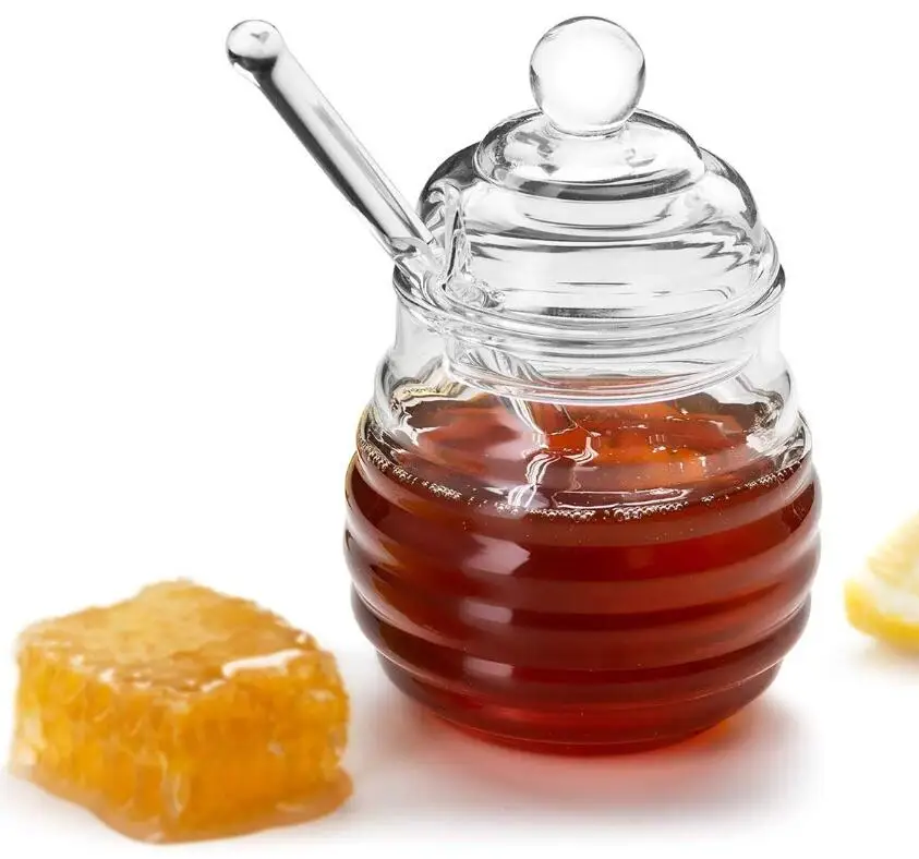 Honey Bee Glass Beverage PAWACA 3pcs Beehive Crystal Honey Jar cucchiaio e mestolo Classic,Windsor vasetti in vetro,vaso di miele Miele vaso,barattolo per marmellata con mestolo e coperchio copertura 