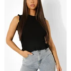 Round Top Custom Design Summer Women Jumpers Round Neck Ruffle Hem Knit Ribbed Top