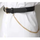 Belt Women Women Brass Chain Belt European Style PU Black Belt Round Buckle Women Brass Chain Belt
