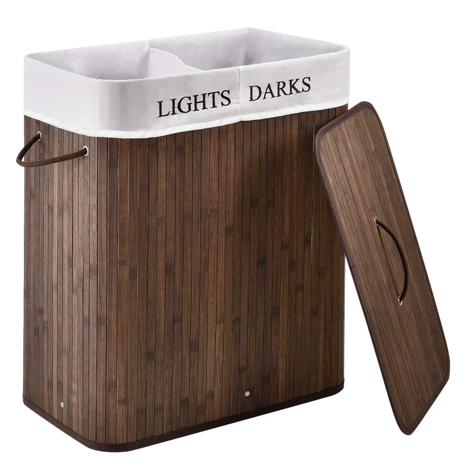 Competitive price ChinaManufacture 2 section collapsible hamper with lid double laundry hamper easily transport laundry basket