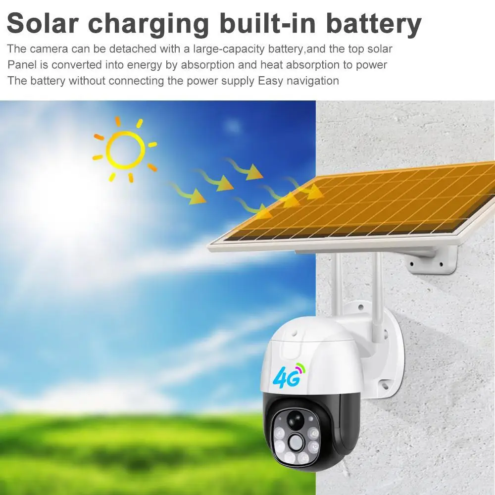 V380 4G WIFI Solar Battery WIFI PTZ Camera 3mp Outdoor Waterproof 2MP Color Vision CCTV Security Surveillance WIFI 4g IP Camera