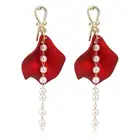 Flower Shape Earrings Wholesale Women Fashion Round Boutique Acrylic Red Flower Shape Pearl Pendants Earrings