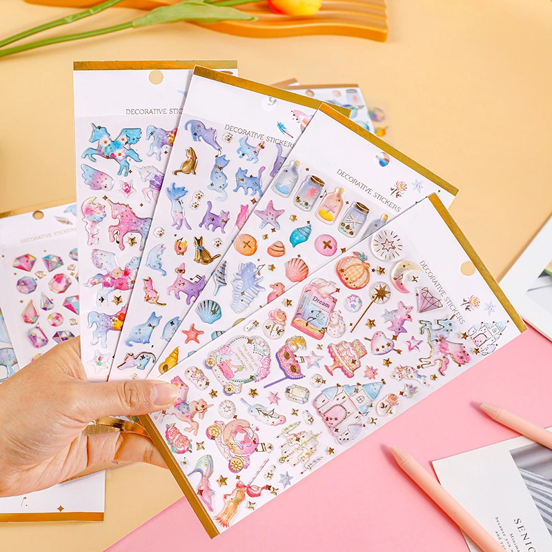Custom glitter pvc dome epoxy resin deco journal planner stickers decorative gold foil gift crystal sheet for phone laptop