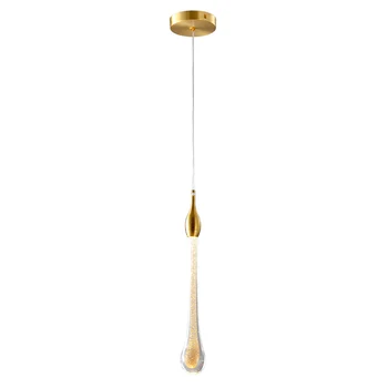 Raindrop golden single head small chandelier luxury copper glass led hanging lamp nordic simple bedside pendant light