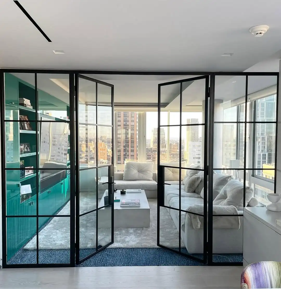 Competitive Price Swing Low-E Glass Glazed Steel Interior Door External French Door with Grill Design supplier