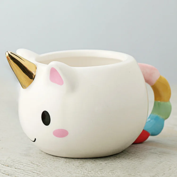 2023 Wholesale Promotional Fashionable Cuteness 3D Unicorn Coffee 300ml Ceramic Mugs