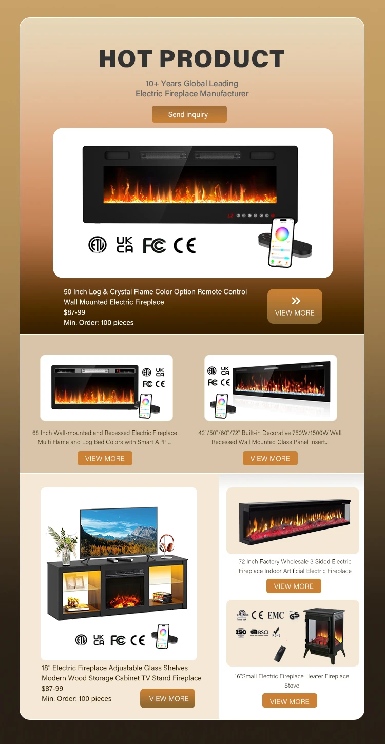 Electric Fireplace, 50", 60", 72", Wall - detail 2