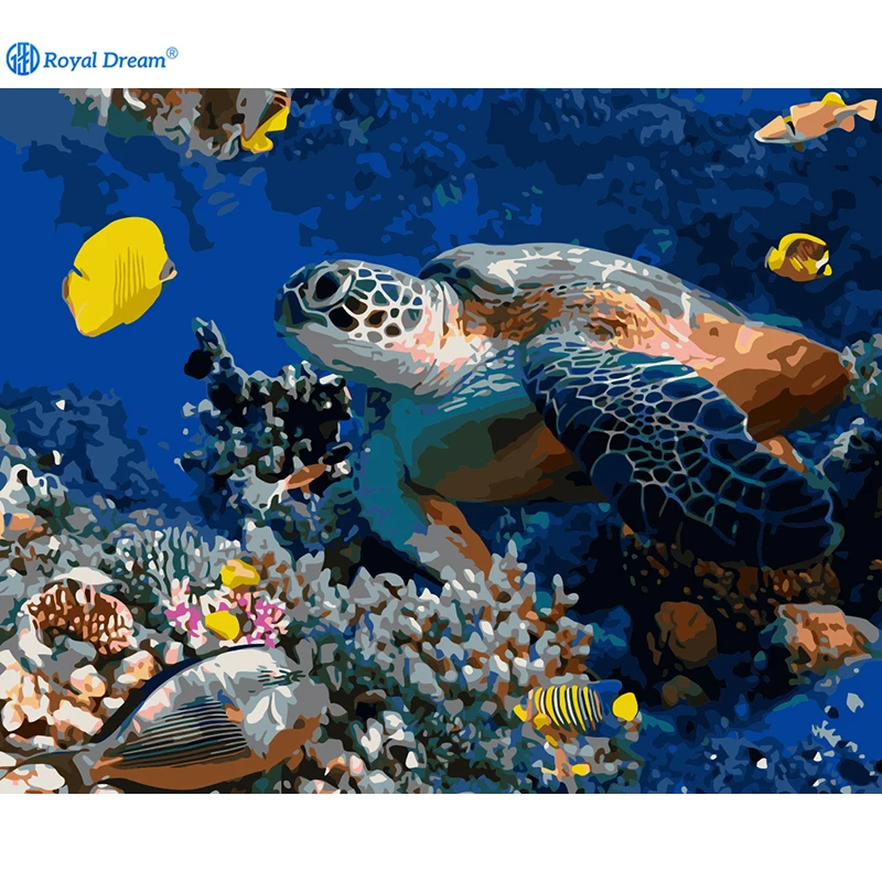 Peinture par numéros Kit Bricolage tortue de mer peinte à la main toile huile art photo