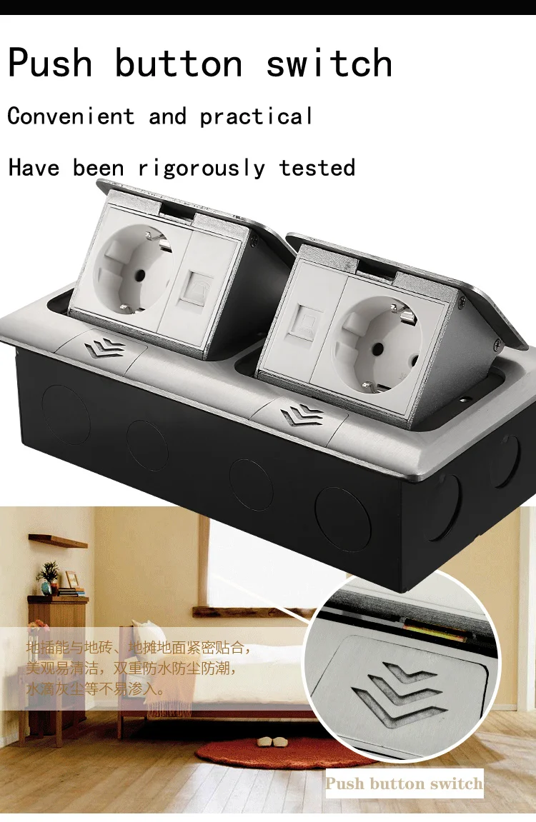 High quality gold copper power socket hidden two two holes and two European standard socket pop-up type ground socket