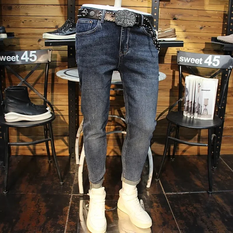 Spring and autumn new men's jeans slim straight stretch young business men casual long pants