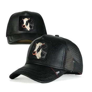 Custom 5 panel animal print sports cap american curved brim men's mesh trucker hat gorras 3d embroidery polyester fabric