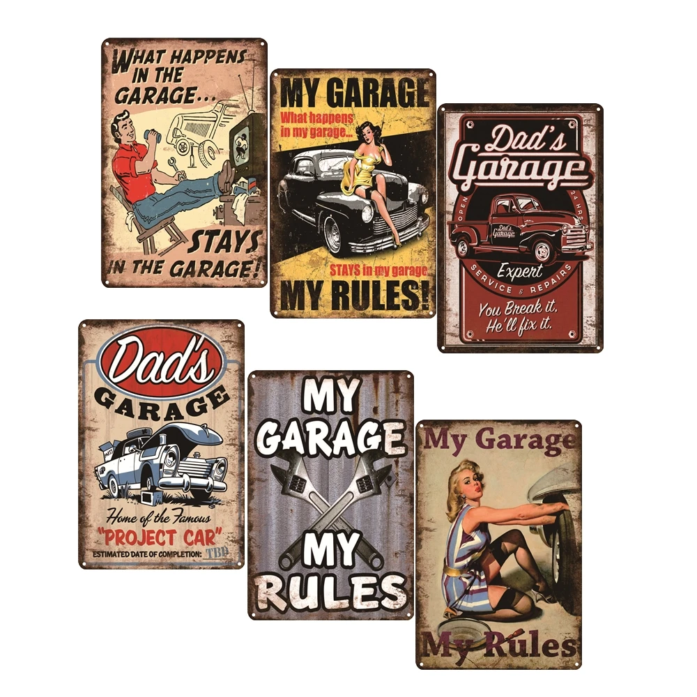 retro metal sign/plaque man cave pub bar home garage shed A4 my garage my rules