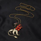 Fashion Long Necklace Factory Outlet New Design Fashion Retro Red Gem Lion Pendant Long Women Necklace