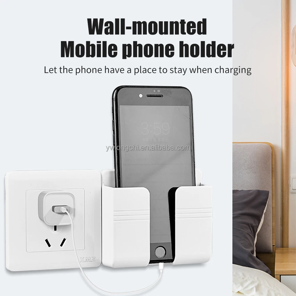 2021 Portable Living Room Charger Rack Shelf Phone Holder Wall Adhesive Phone Holder Stand Plastic for Convenience