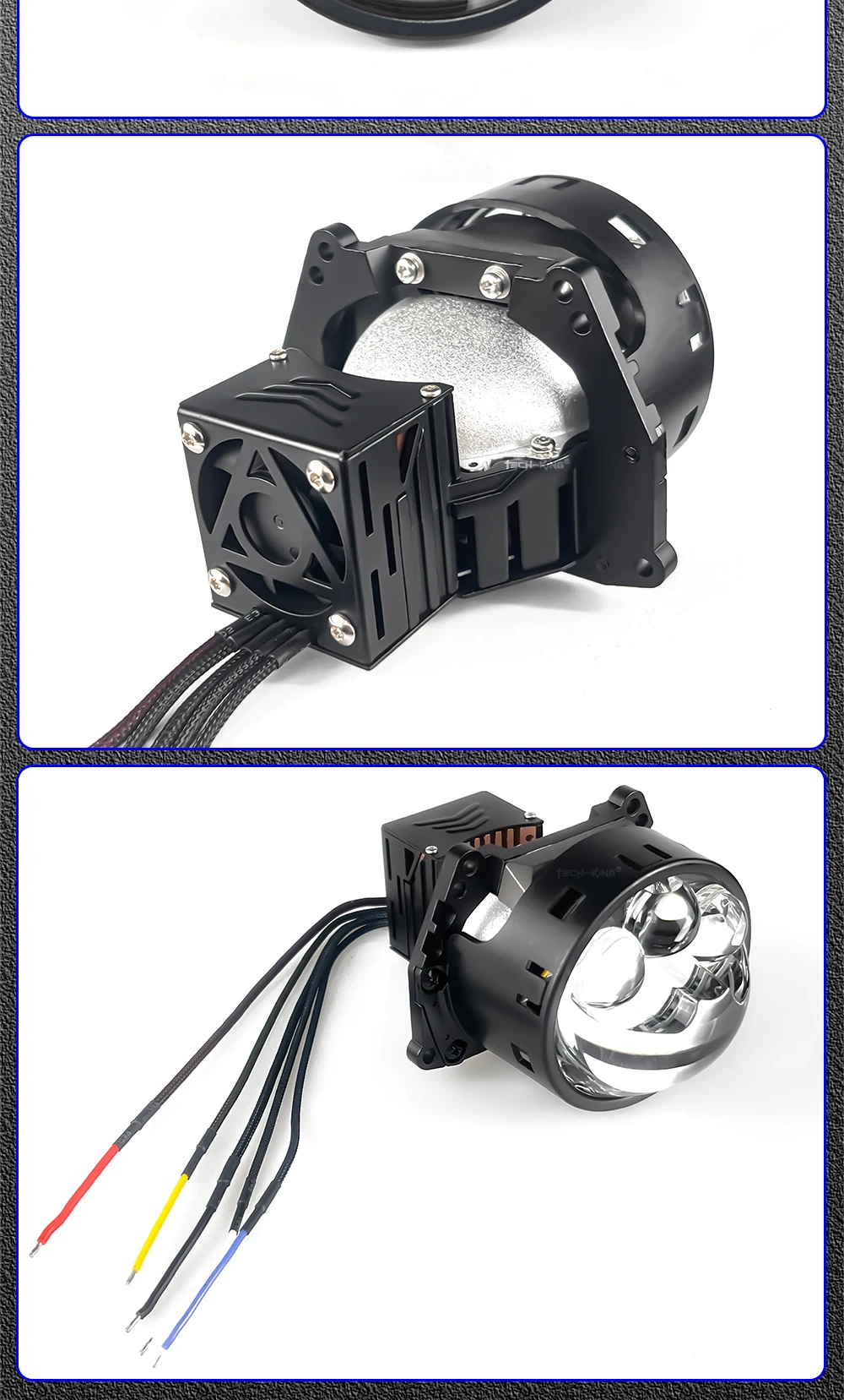 TECH-KING Car LED headlights double lens 3 inch three direct laser light super bright 90 watt high power Projector headlight