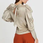 Ladies Top Custom Wholesale Spring Casual Ladies Satin Blouse Balloon Sleeve Top