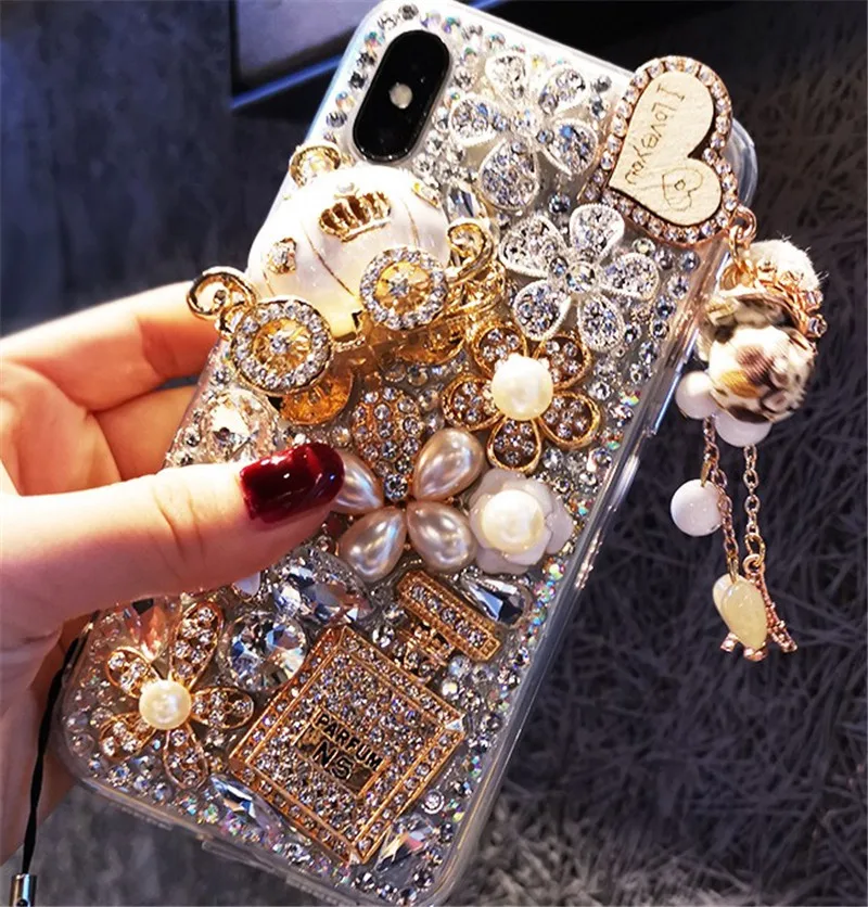 Luxury Cell Protective Cover Rhinestone pumpkin flower heart Mobile Phone Case for iPhone 15 Samsung S24