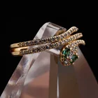 Gold Ring Fashion Emerald And Clear CZ Micro Pave Gold Plating Snake Shape Resizable Brass Ring For Women
