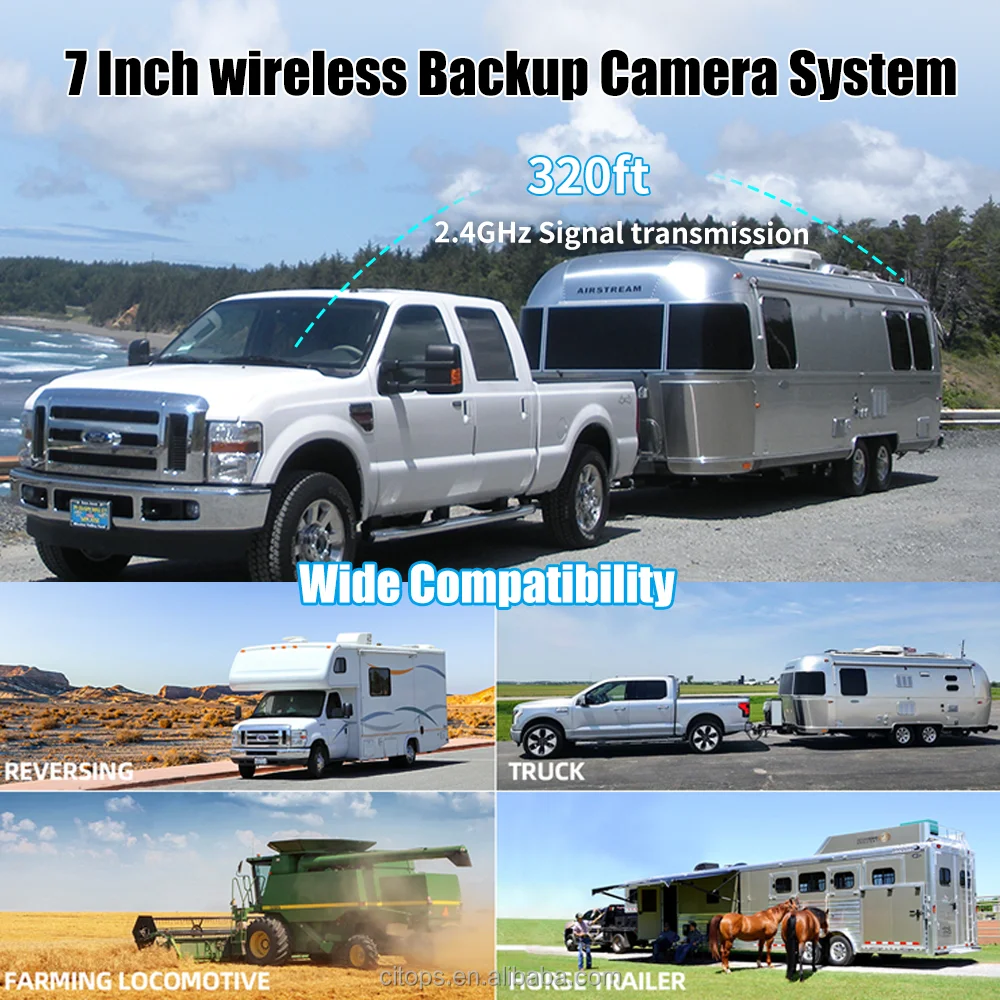 product 7 inch hd split screen wireless backup camera with magnetic ip68 waterproof housing 128gb tf card and 10000mah battery-0