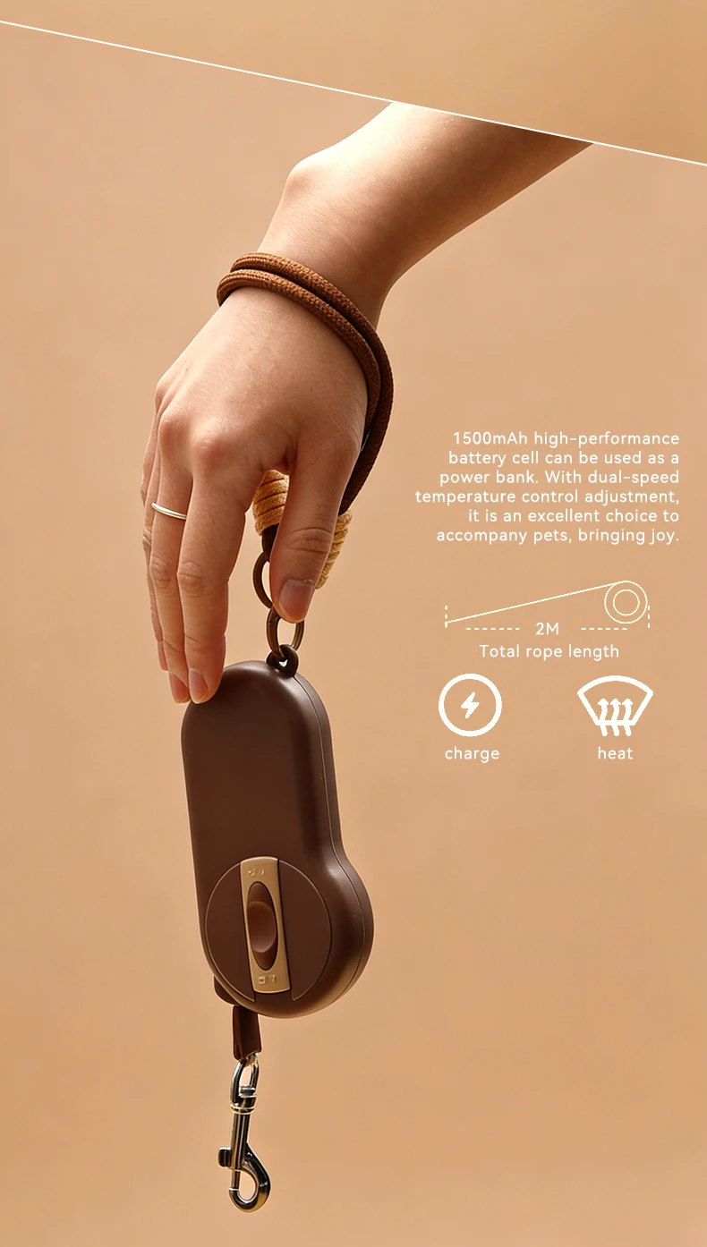 Wholesale New 2 in 1 Multifunctional Outdoor Portable Pet Leash USB Rechargeable Hand Warming Pet Supplies details