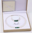 Jewelry Set Women's Jewelry Necklace Bracelet Earring Set Agate Flower Piece Pearl Jewelry