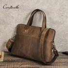 CONTACT'S Luxury Custom Vintage 14 Inch Lawyer Documents Briefcase Messenger Leather Laptop Bag Travel