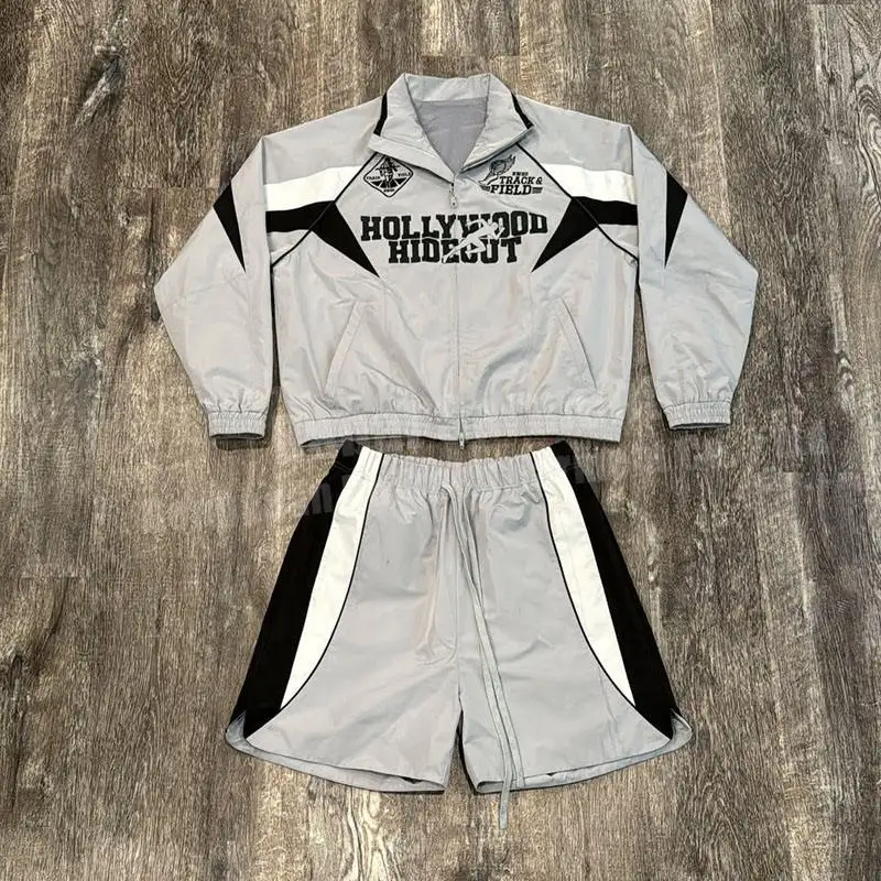 Wholesale Digital Print Zip Jacket Hoodie Short Polyester/Cotton Waterproof Eco-Friendly Two Piece Set Vintage Streetwear factory