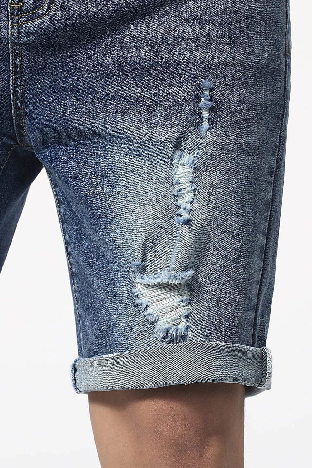 Dear-Lover Cotton Casual Street Slim-Fit Distressed Denim Men's Jean Shorts