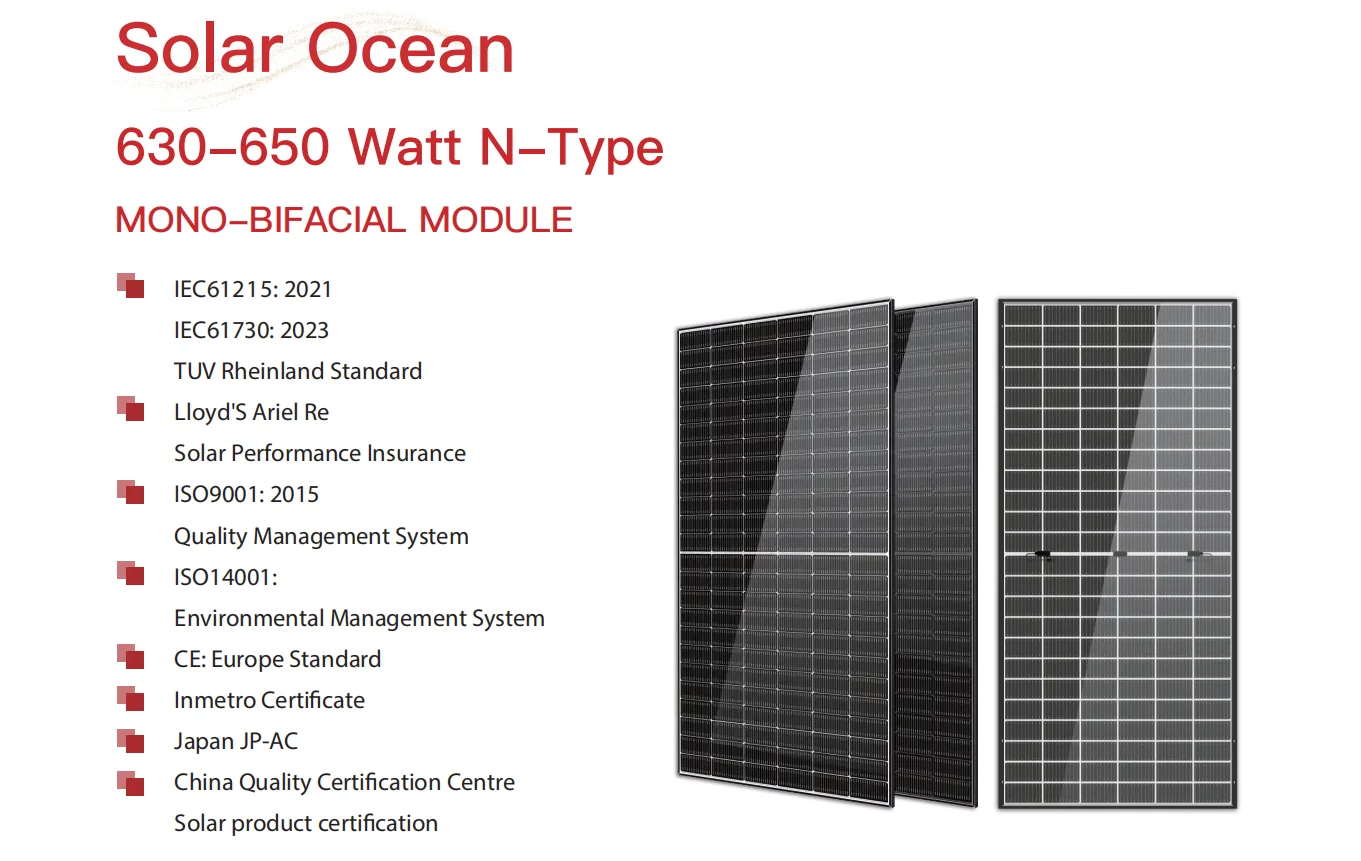 QIANEN Monocrystalline High-Efficiency 630W-650W Roof Solar Panels N-Type Black EU Stock TUV-Certified Solar Panels China factory
