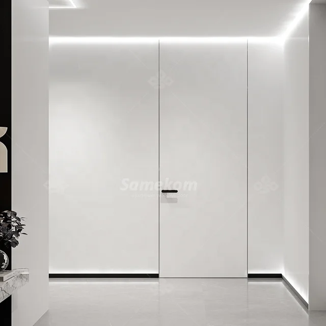 Hidden Interior Wooden Swing Door with Aluminum Frame Honeycomb core Wood Surface Office Door for Indoor Use