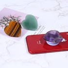 Pure Natural Crystal Gemstone Heart Shape Mobile Stand Phone Holder Adjustable Jade Stone Cellphone Holder