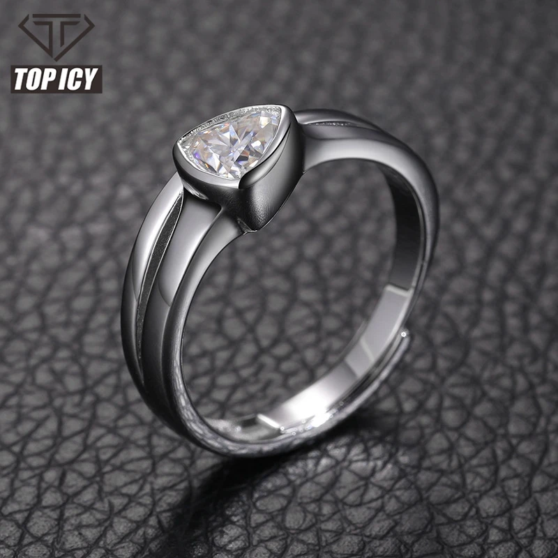 Triangle Shape Moissanite Ring Adjustable Sterling Silver 925 Jewelry VVS D Moissanite  Pass Diamond Tester Luxury Ring Wedding