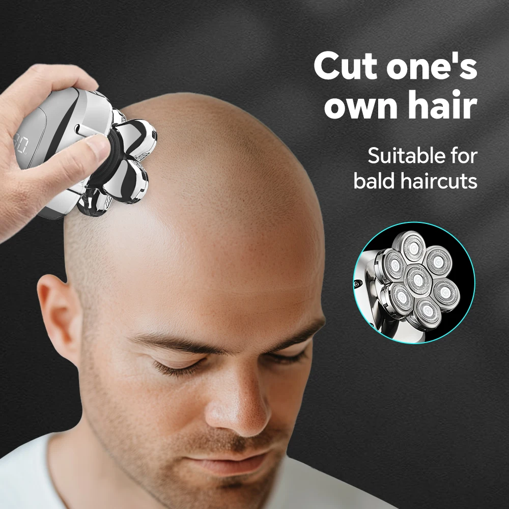 Five-in-One Waterproof Bald Stainless Steel Blades Seven-Blade Beard Trimmer for Household RV Use USB Rotary Electric Shaver details