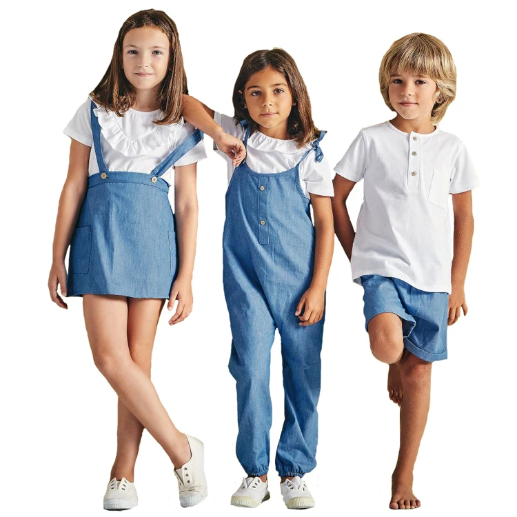 2023 OEM & ODM simple design cotton t shirt and denim skirt baby sets clothes clothing thin summer kids boutique clothing sets