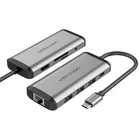 Multi-function Type-C To HDMI/USB3.0*3/TF/SD/RJ45/3.5mm/PD Docking Station 0.15m Gray Metal Type