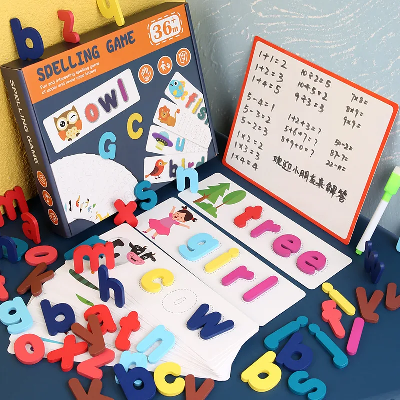 Preschool Learning Toys Montessori Children Wooden Spelling Word Game 26 English Letters Matching Early Education Puzzle