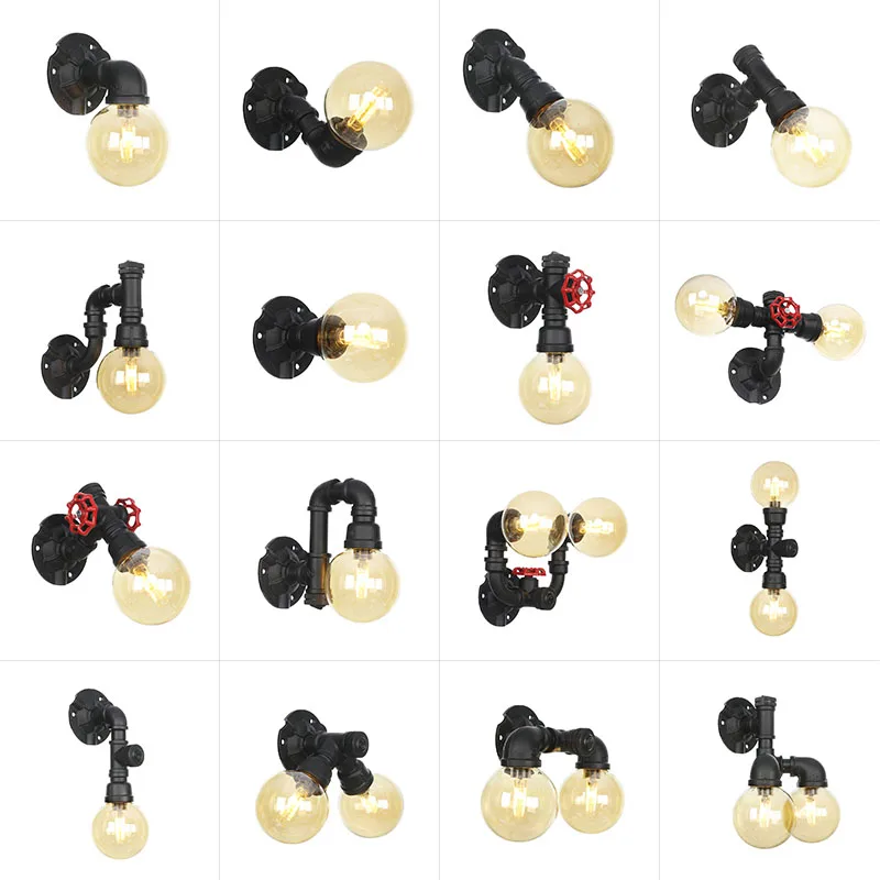 Hot sales Nordic Iron water pipe vintage wall lights for bar loft Indoors